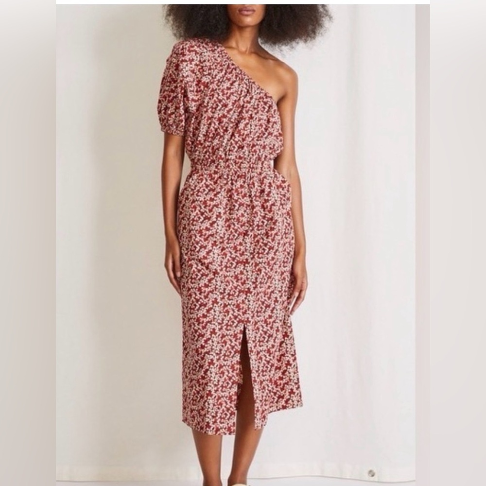 NWOT Apiece Apart Palma One-Shoulder Red Floral Midi Dress, size XS